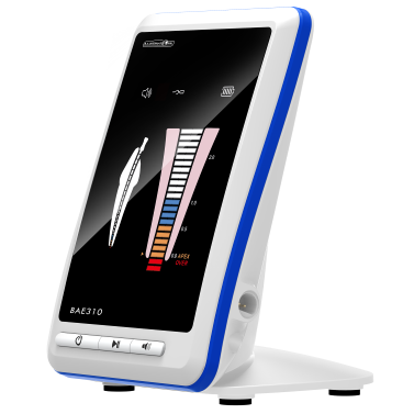 BA Optima Apex Locator BAE310 with LCD display, automatic calibration, and multi-frequency technology for endodontic working length measurement.